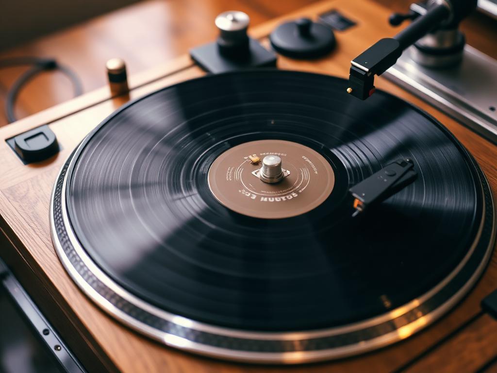 Vintage turntable with vinyl record